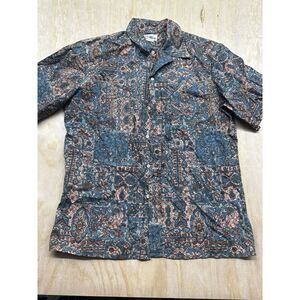 Vtg REYN SPOONER Men's Hawaiian Shirt Ethnic Brown Geometric USA L Cotton